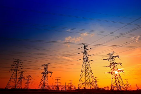 Torre Eléctrica Silueta Atardecer — Foto de Stock