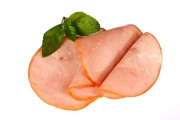 Tranches Jambon Porc Isolées Sur Fond Blanc — Photo