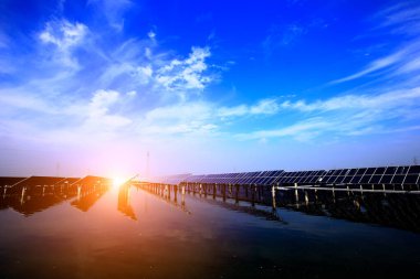 Suyun üzerindeki güneş panelleri