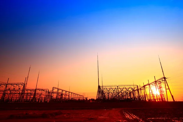 High Voltage Towers Sunset — Stock Photo, Image