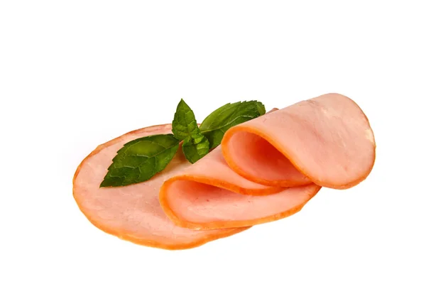 Tranches Jambon Porc Isolées Sur Fond Blanc — Photo