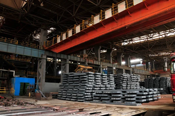 Hot steel in the steel mill workshop production line