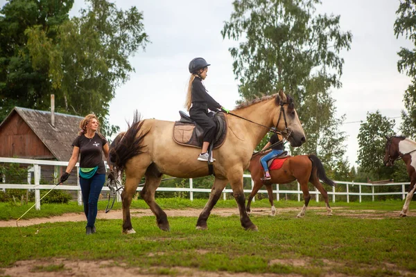 Belarus Vitebsk Region July 2021 Children Horse Riding Training Parade — Φωτογραφία Αρχείου