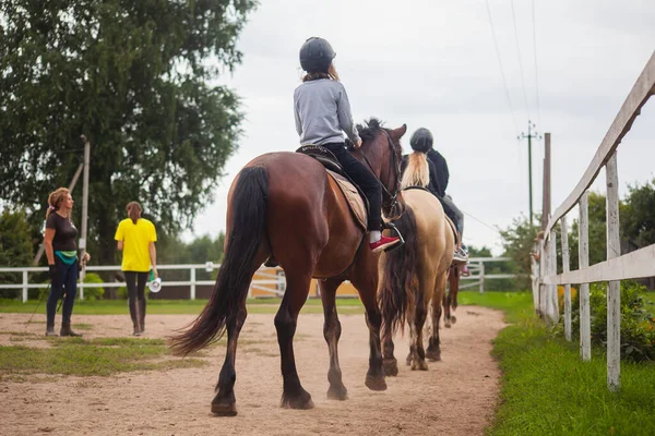 Belarus Vitebsk Region July 2021 Children Horse Riding Training Parade —  Fotos de Stock