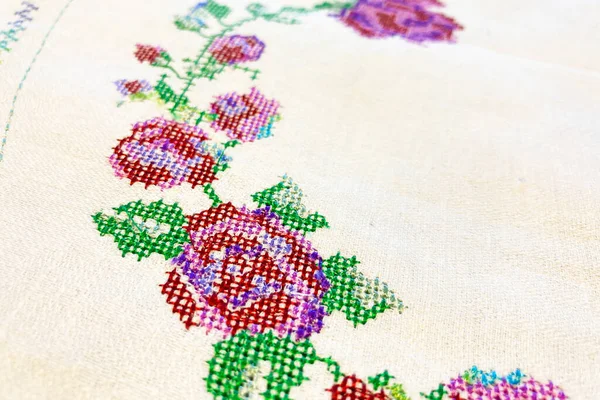 Elements of machine embroidery in the form of flowers,. — Stock Photo, Image
