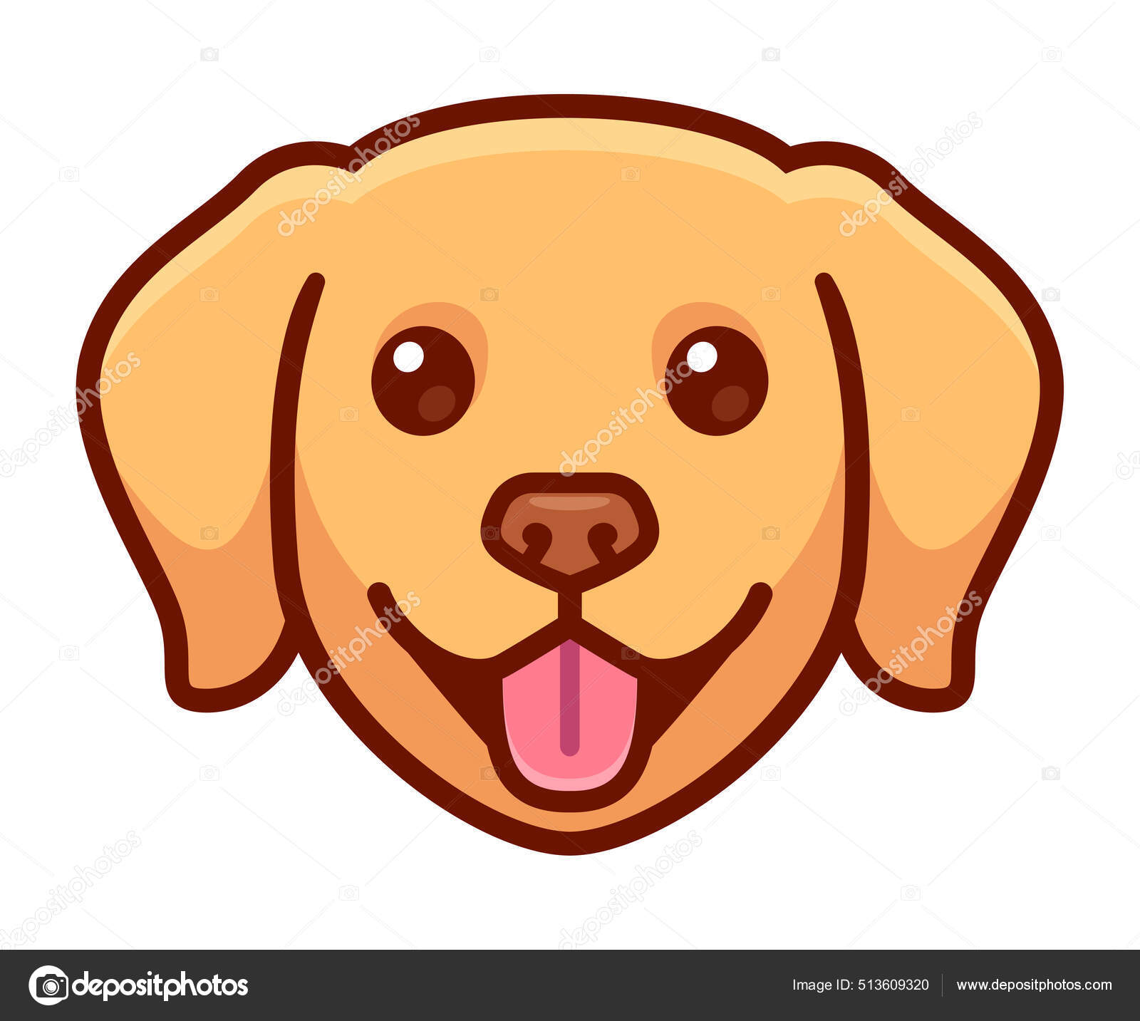 Funny Cartoon Golden Retriever Head Drawing Cute Dog Portrait ...