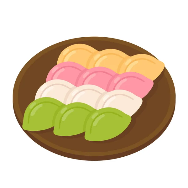 Songpyeon Comida Tradicional Coreana Pasteles Arroz Forma Media Luna Con — Vector de stock