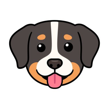 Komik çizgi film Bernese Mountain köpek kafası çizimi. Şirin Sennenhund köpek portresi, vektör klipsi sanat illüstrasyonu.