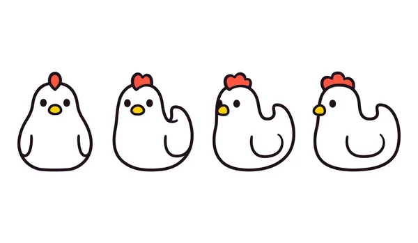 Mignon Jeu Poule Blanche Dessin Animé Vue Face Vue Côté — Image vectorielle