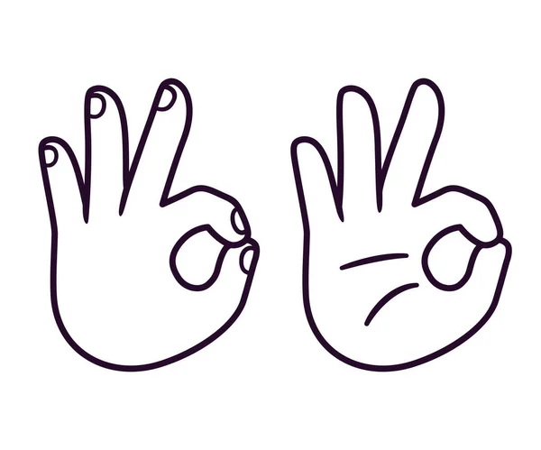 好的手签线图标 食指触摸大拇指的姿势 左右手 手掌和手背 卡通画 矢量图解 — 图库矢量图片