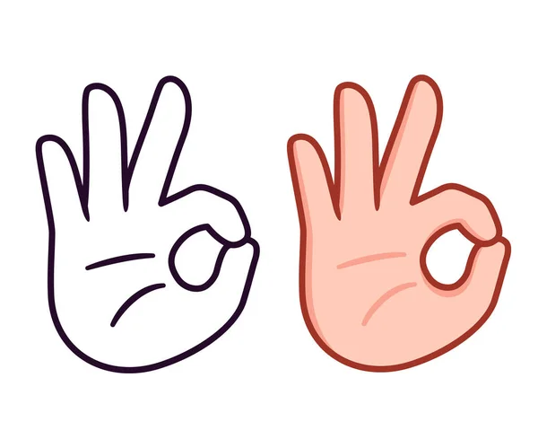 Handzeichen Symbol Zeigefinger Berührt Daumen Geste Schwarz Weiße Linie Und — Stockvektor