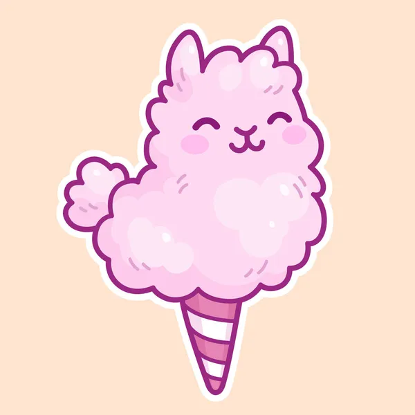 Doodle Algodão Doce Bonito Dos Desenhos Animados Llama Kawaii Alpaca —  Vetores de Stock