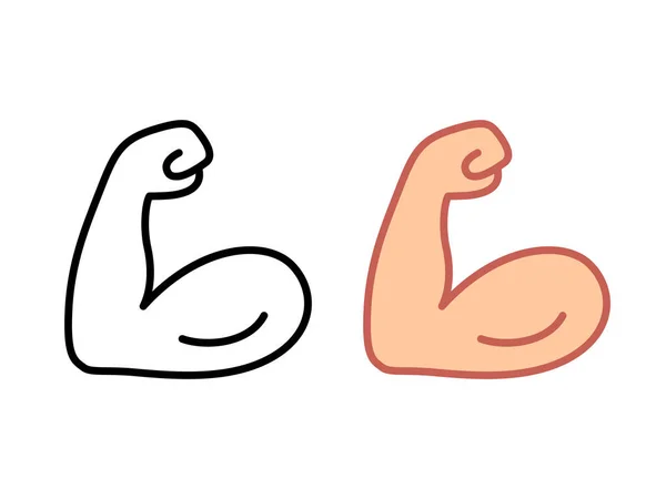 Gekromde Biceps Emoji Sterk Arm Symbool Twee Stijlen Zwarte Lijn — Stockvector
