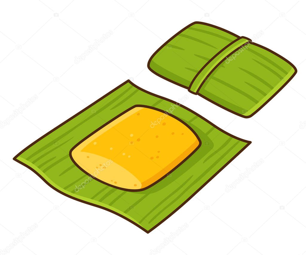 Humita, traditional South American dish wrapped in corn leaf. Cartoon tamale drawing, isolated vector clip art illustration.