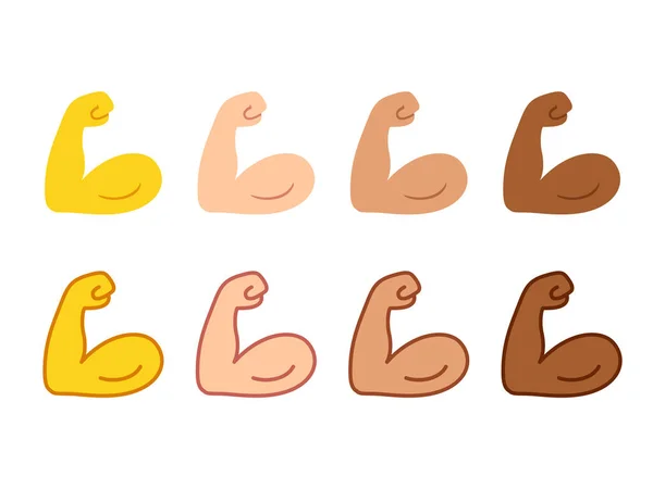 Conjunto Iconos Emoji Bíceps Flexionados Símbolo Brazo Fuerte Dos Estilos — Vector de stock