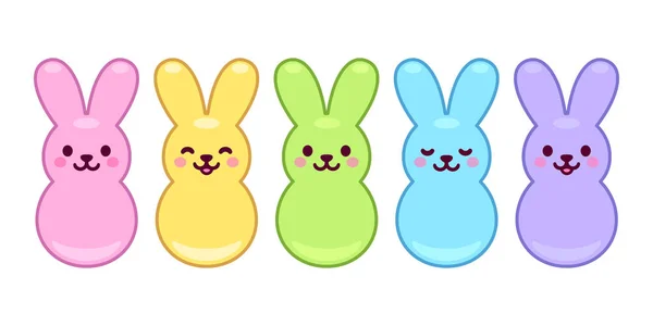 Marshmallow Konijntjes Set Schattig Konijn Vorm Van Pasen Snoep Kawaii — Stockvector