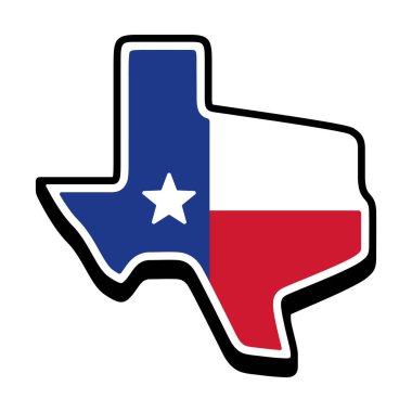 Texas state shape silhouette with Texas flag. Icon or sticker, vector clip art illustration.