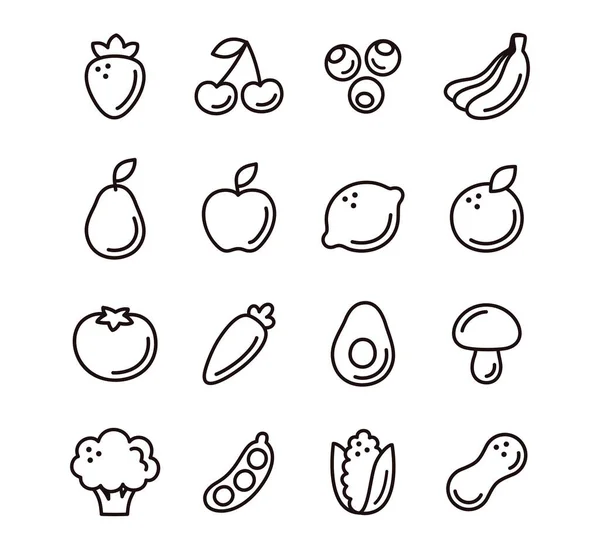 Dibujos Animados Dibujados Mano Estilo Garabato Iconos Frutas Verduras Arte — Archivo Imágenes Vectoriales