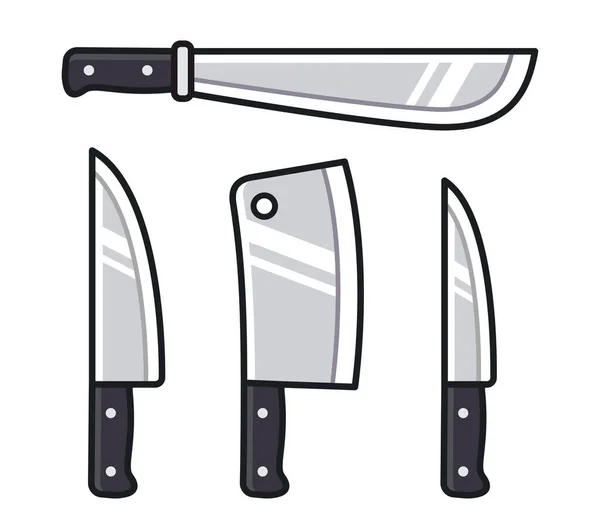 Juego Iconos Cuchillo Dibujos Animados Cuchillos Cocina Cuchillo Carne Machete — Vector de stock