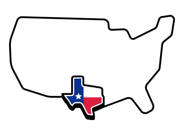 Estilizado Mapa Estados Unidos Con Contorno Bandera Del Estado Texas — Vector de stock