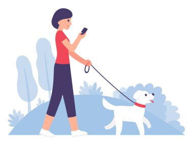 Karikatür kadın köpek yürüyüş