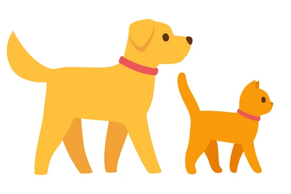 Мультяшная Кошка Собака Гуляют Вместе Простая Икона Мультфильма Золотой Лабрадор — стоковый вектор