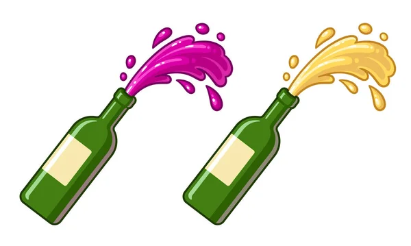 Spritzer Rot Und Weißwein Aus Der Flasche Zeichentrickvektor Clip Art — Stockvektor