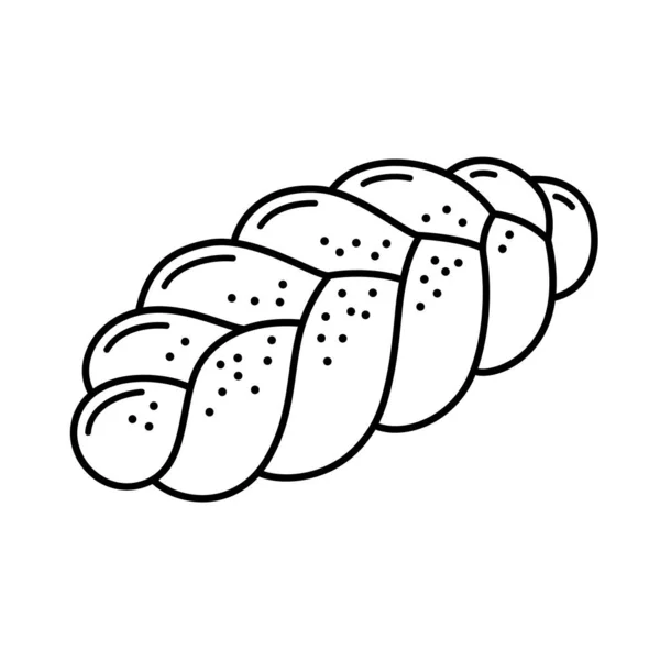 Challah Traditional Braided Bread Loaf Black While Line Icon Cartoon — 스톡 벡터