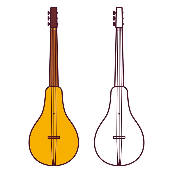 Komuz Instrumento Musical Tradicional Kirguiso Cuerda Dibujo Color Blanco Negro — Vector de stock