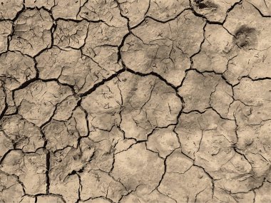 Çatlak yeryüzü arka planı. Toprak yüzeyinde çatlaklar var. Çamur çatlakları.