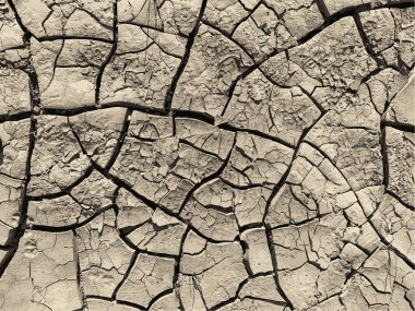 Çatlak yeryüzü arka planı. Toprak yüzeyinde çatlaklar var. Çamur çatlakları.