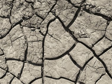 Çatlak yeryüzü arka planı. Toprak yüzeyinde çatlaklar var. Çamur çatlakları.