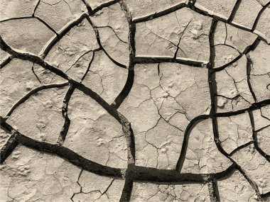 Çatlak yeryüzü arka planı. Toprak yüzeyinde çatlaklar var. Çamur çatlakları.