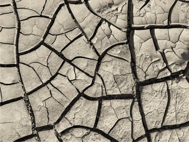 Çatlak yeryüzü arka planı. Toprak yüzeyinde çatlaklar var. Çamur çatlakları.