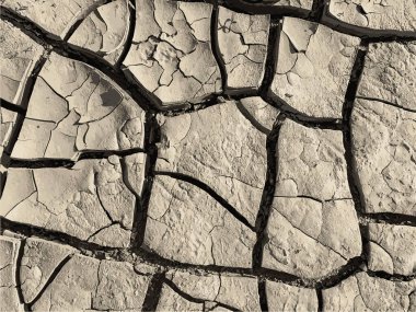 Çatlak yeryüzü arka planı. Toprak yüzeyinde çatlaklar var. Çamur çatlakları.
