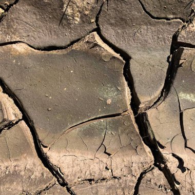 Çatlak yeryüzü arka planı. Toprak yüzeyinde çatlaklar var. Çamur çatlakları.