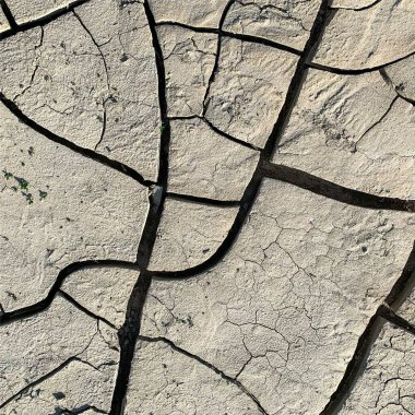 Çatlak yeryüzü arka planı. Toprak yüzeyinde çatlaklar var. Çamur çatlakları.