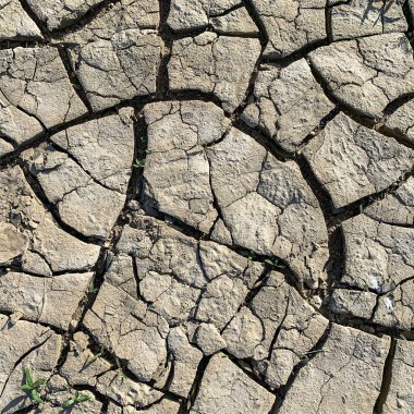 Çatlak yeryüzü arka planı. Toprak yüzeyinde çatlaklar var. Çamur çatlakları.