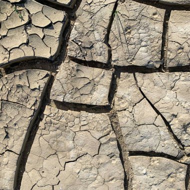 Çatlak yeryüzü arka planı. Toprak yüzeyinde çatlaklar var. Çamur çatlakları.