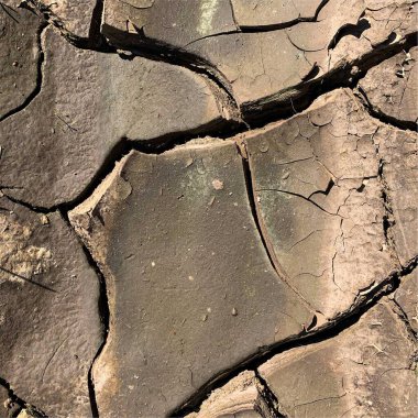 Çatlak yeryüzü arka planı. Toprak yüzeyinde çatlaklar var. Çamur çatlakları.