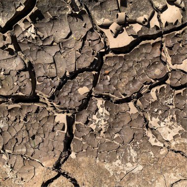 Çatlak yeryüzü arka planı. Toprak yüzeyinde çatlaklar var. Çamur çatlakları.