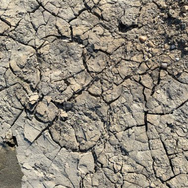 Çatlak yeryüzü arka planı. Toprak yüzeyinde çatlaklar var. Çamur çatlakları.