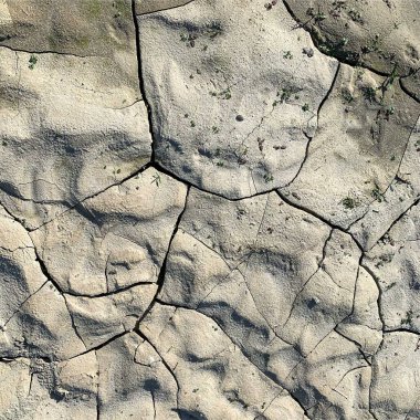 Çatlak yeryüzü arka planı. Toprak yüzeyinde çatlaklar var. Çamur çatlakları.