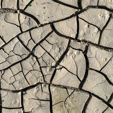 Çatlak yeryüzü arka planı. Toprak yüzeyinde çatlaklar var. Çamur çatlakları.