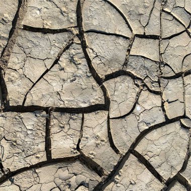 Çatlak yeryüzü arka planı. Toprak yüzeyinde çatlaklar var. Çamur çatlakları.