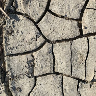 Çatlak yeryüzü arka planı. Toprak yüzeyinde çatlaklar var. Çamur çatlakları.