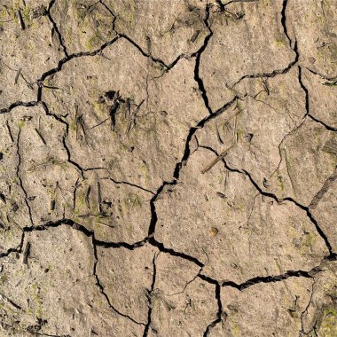 Çatlak yeryüzü arka planı. Toprak yüzeyinde çatlaklar var. Çamur çatlakları.