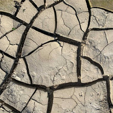 Çatlak yeryüzü arka planı. Toprak yüzeyinde çatlaklar var. Çamur çatlakları.