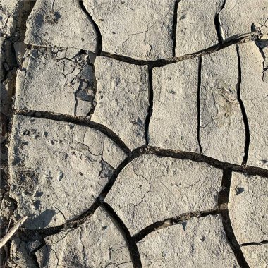 Çatlak yeryüzü arka planı. Toprak yüzeyinde çatlaklar var. Çamur çatlakları.