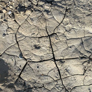 Çatlak yeryüzü arka planı. Toprak yüzeyinde çatlaklar var. Çamur çatlakları.